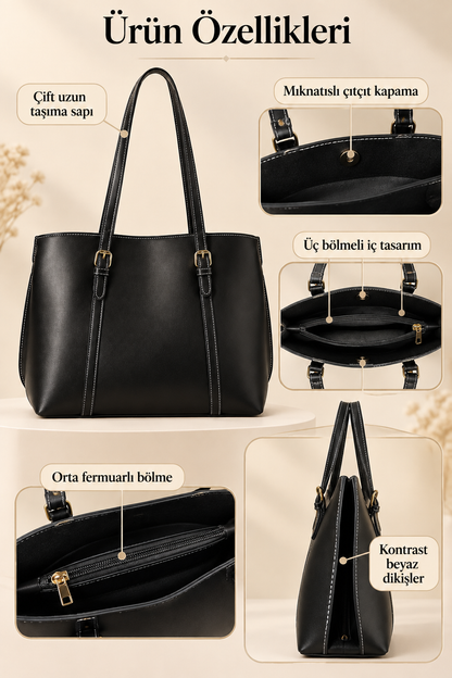 Cynora Elegant Şerit Detaylı Kol ve Omuz Çantası {1046}